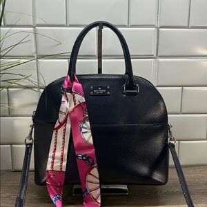 kate spade navy blue satchel with pink silk scarf detail